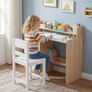 Kids Study Desk and Chair Set w/Hutch & Storage Shelf for Arts, Crafts