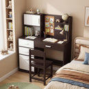 Kids Desk and Chair Set, Study Table w/Hutch, Bulletin Board - Coffee