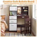 Kids Desk and Chair Set, Study Table w/Hutch, Bulletin Board