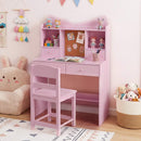 Kids Study Desk with Chair, Children Writing Table and Chair Set with Open Storage Shelves - Default Title