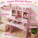 Kids Study Desk with Chair, Children Writing Table and Chair Set with Open Storage Shelves