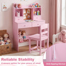 Kids Study Desk with Chair, Children Writing Table and Chair Set with Open Storage Shelves