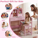 Kids Study Desk with Chair, Children Writing Table and Chair Set with Open Storage Shelves