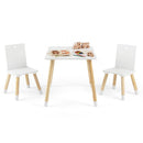 Kids Table and 2 Chairs Set, w/ Pine Wood Legs, Children Activity Table Set - White