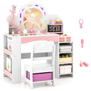 Kids' vanity table featuring a heart-shaped chair and colorful LED mirror, perfect for imaginative play and.