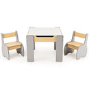 Kids Table and Chair Set, 3-in-1 Wooden Activity Table and 2 Chairs for Drawing, Studying - White