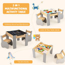 Kids Table and Chair Set, 3-in-1 Wooden Activity Table and 2 Chairs for Drawing, Studying
