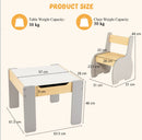 Kids Table and Chair Set, 3-in-1 Wooden Activity Table and 2 Chairs for Drawing, Studying