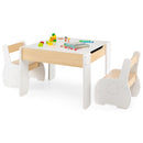 Kids Table and Chair Set, 3-in-1 Wooden Activity Table and 2 Chairs for Drawing, Studying