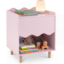 Kids Bedside Table, Toddler Nightstand with Wide Top & Open Compartment - Pink