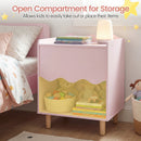 Kids Bedside Table, Toddler Nightstand with Wide Top & Open Compartment