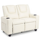 Beige 2-Seater Kids Recliner Chair with 2 Cup Holders and 2 Side Storage Pockets