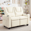 Beige 2-Seater Kids Recliner Chair with 2 Cup Holders and 2 Side Storage Pockets