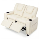 Beige 2-Seater Kids Recliner Chair with 2 Cup Holders and 2 Side Storage Pockets