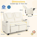 Beige 2-Seater Kids Recliner Chair with 2 Cup Holders and 2 Side Storage Pockets