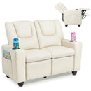Beige 2-Seater Kids Recliner Chair with 2 Cup Holders and 2 Side Storage Pockets