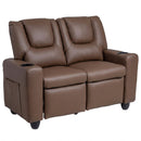Brown 2-Seater Kids Recliner Chair with 2 Cup Holders and 2 Side Storage Pockets
