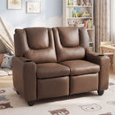 Brown 2-Seater Kids Recliner Chair with 2 Cup Holders and 2 Side Storage Pockets