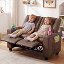 Brown 2-Seater Kids Recliner Chair with 2 Cup Holders and 2 Side Storage Pockets