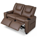 Brown 2-Seater Kids Recliner Chair with 2 Cup Holders and 2 Side Storage Pockets