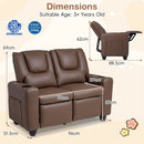 Brown 2-Seater Kids Recliner Chair with 2 Cup Holders and 2 Side Storage Pockets
