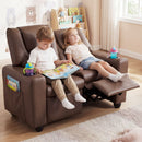 Brown 2-Seater Kids Recliner Chair with 2 Cup Holders and 2 Side Storage Pockets