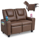 Brown 2-Seater Kids Recliner Chair with 2 Cup Holders and 2 Side Storage Pockets