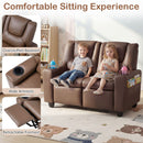 Brown 2-Seater Kids Recliner Chair with 2 Cup Holders and 2 Side Storage Pockets