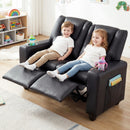 Black 2-Seater Kids Recliner Chair with 2 Cup Holders and 2 Side Storage Pockets