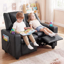 Black 2-Seater Kids Recliner Chair with 2 Cup Holders and 2 Side Storage Pockets