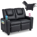 Black 2-Seater Kids Recliner Chair with 2 Cup Holders and 2 Side Storage Pockets