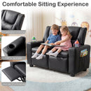 Black 2-Seater Kids Recliner Chair with 2 Cup Holders and 2 Side Storage Pockets