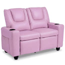 Pink 2-Seater Kids Recliner Chair with 2 Cup Holders and 2 Side Storage Pockets