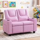 Pink 2-Seater Kids Recliner Chair with 2 Cup Holders and 2 Side Storage Pockets