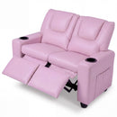 Pink 2-Seater Kids Recliner Chair with 2 Cup Holders and 2 Side Storage Pockets