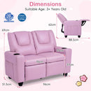 Pink 2-Seater Kids Recliner Chair with 2 Cup Holders and 2 Side Storage Pockets