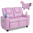 Pink 2-Seater Kids Recliner Chair with 2 Cup Holders and 2 Side Storage Pockets