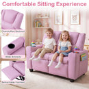 Pink 2-Seater Kids Recliner Chair with 2 Cup Holders and 2 Side Storage Pockets