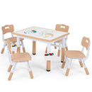 Kids Table and 4 Chairs Set, Height Adjustable Toddler Desk and Chair Set - Natural