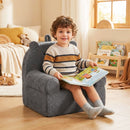 Kids bear sofa in grey with soft teddy fleece cover, perfect for playroom relaxation and reading.