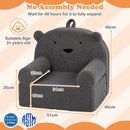 Kids bear sofa in grey with plush teddy fleece fabric, featuring a cute backrest and removable washable cover for.