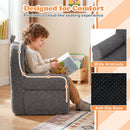 Kids Bear Sofa in grey with teddy fleece cover, featuring wide armrests and anti-slip base for cozy playtime comfort.