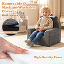 Kids bear sofa in grey with soft fleece cover and high-density foam, perfect for playroom relaxation and comfort.