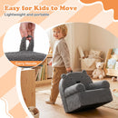 Kids bear sofa in grey with teddy fleece cover and carry handle, perfect for playroom relaxation and comfort.