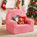 Kids Bear Sofa in pink with teddy fleece cover, featuring wide armrests and a cute backrest, perfect for playroom.