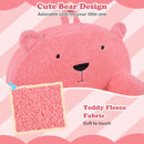 Kids bear sofa in pink with teddy fleece fabric cover, featuring a cute design and lightweight, portable structure for.