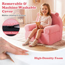 Kids Bear Sofa in pink with teddy fleece cover and high-density foam, perfect for playroom relaxation and comfort.