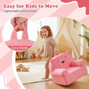 Kids Bear Sofa in pink with teddy fleece cover, lightweight design, and carry handle for easy movement in playroom.