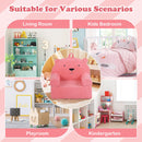 Kids Bear Sofa in pink with teddy fleece cover, perfect for playrooms, lightweight and portable for easy movement.