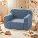 Toddler foam couch in blue with teddy fleece cover, perfect for playroom relaxation and easy for kids to move.